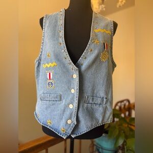 Vintage Zone Blu Denim Biker Vest with Sailor Details Made in USA